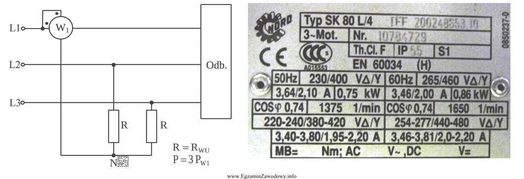 Na podstawie schematu układu pomiarowego oraz tabliczki znamionowej silnika 