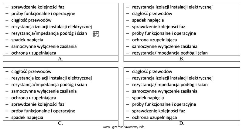 Która kolejność wykonywanych pomiarów i prób odbiorczych 