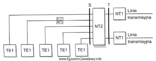 Rysunek przedstawia urządzenia końcowe w sieci ISDN w 