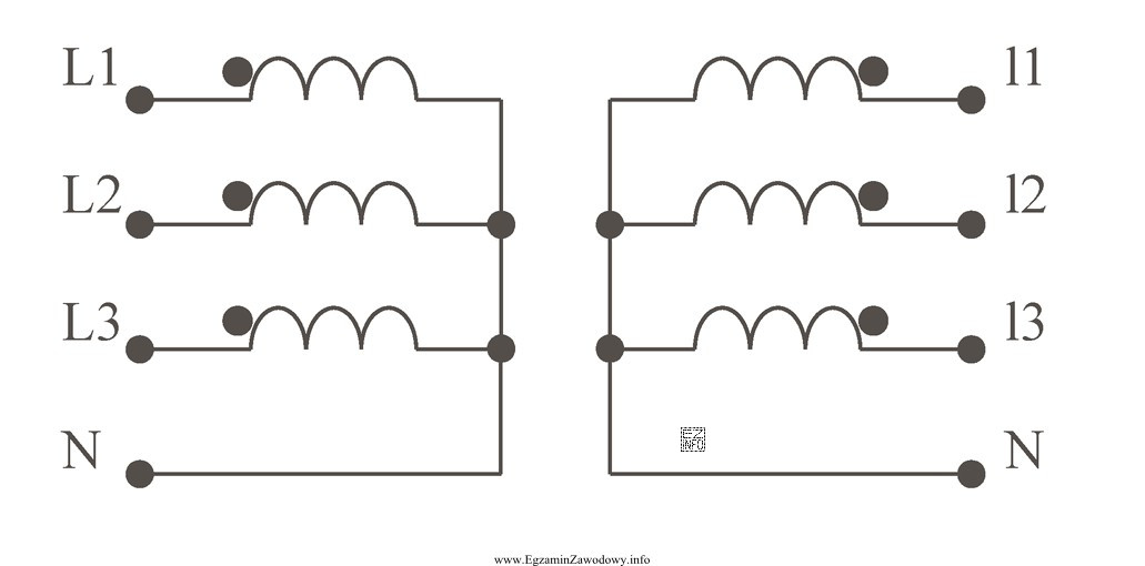 Na podstawie przedstawionego schematu połączeń transformatora trójfazowego 
