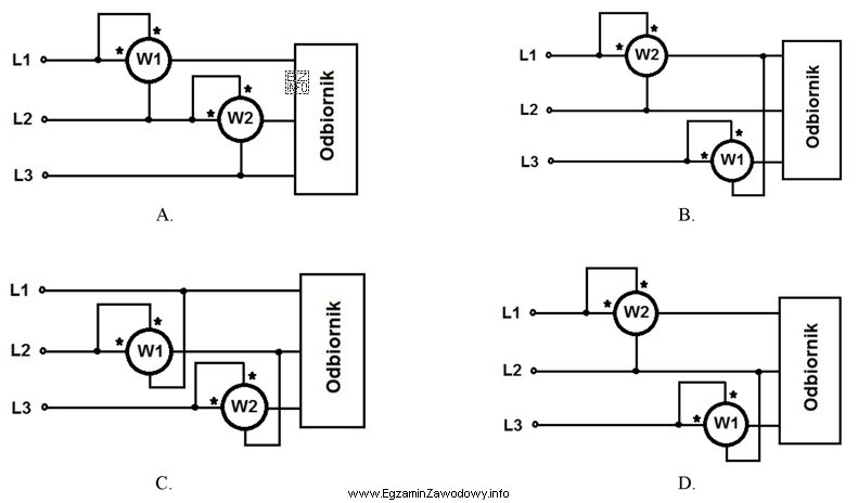 Na którym rysunku zamieszczono prawidłowy schemat układu 