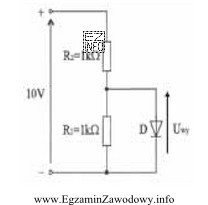 W układzie przedstawionym na rysunku napięcie wyjściowe 