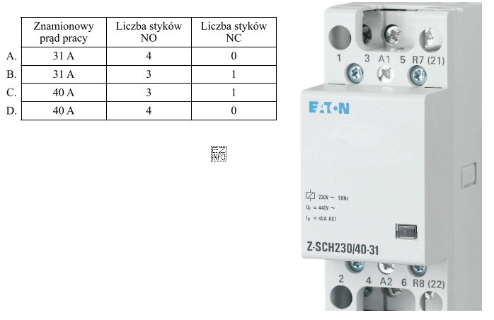 Które parametry techniczne określają stycznik przedstawiony na rysunku?