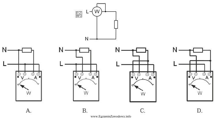 Który układ połączeń watomierza jest zgodny 