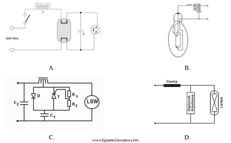 Na którym rysunku przedstawiono układ zasilania lampy rtę