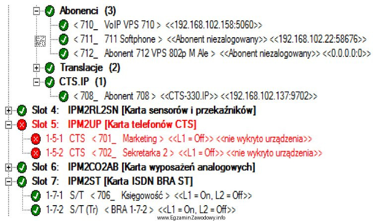 Na podstawie wydruku z programu konfiguracyjnego centrali można odczytać, 