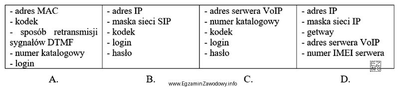 Wskaż parametry, które należy skonfigurować, aby poprawnie dział