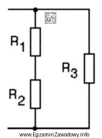 Trzy rezystory o wartościach R1=R2=5Ω oraz R3=10Ω połą