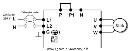 Połączenie zacisku L2 przemiennika częstotliwości ze źró