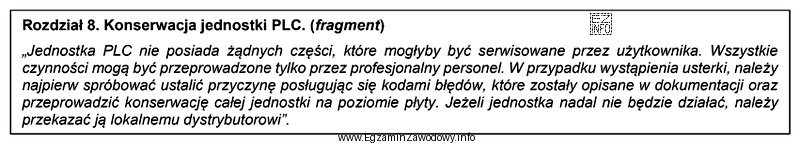 Z informacji zapisanej w DTR sterownika PLC w rozdziale 