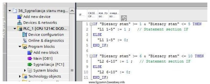 W jakim języku został napisany fragment programu sterownika PLC 