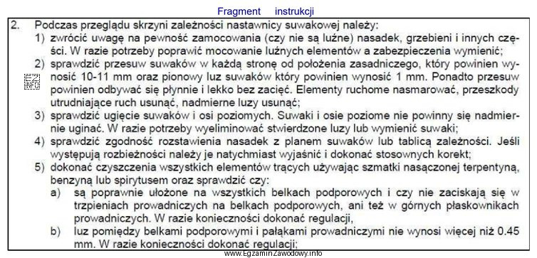 Na podstawie fragmentu instrukcji określ ile powinien wynosić przesuw 