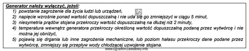 Z informacji zawartych w tabeli wynika, że jeżeli generator 