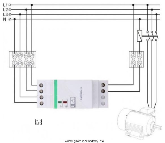 Na ilustracji przedstawiono schemat układu zasilania silnika elektrycznego zawierają