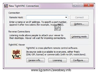 Po zainstalowaniu programu VNC, wykorzystywanego do podglądu pulpitu wybranego 