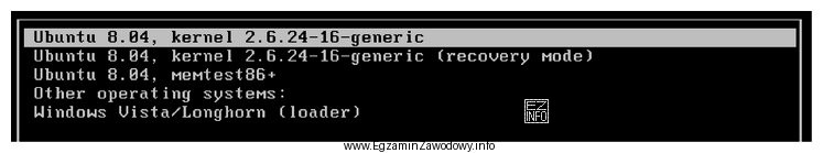 Na obrazie przedstawiono menu programu GRUB. Którą opcję należ
