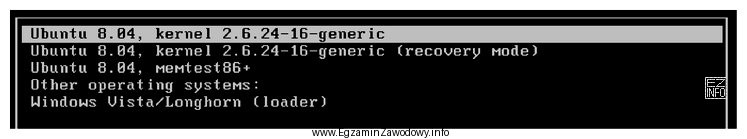 Na obrazie przedstawiono menu programu GRUB. Którą opcję należ