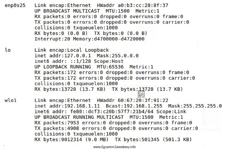 Do sprawdzenia przedstawionej konfiguracji interfejsów sieciowych w systemie Linux 