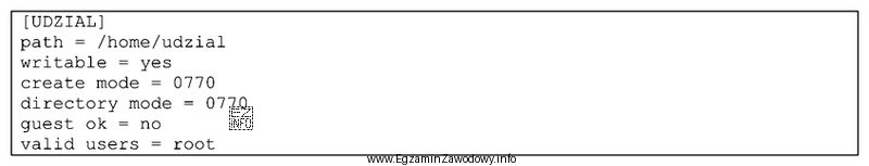 Przedstawiony zapis jest umieszczony na końcu pliku smb.conf. 
