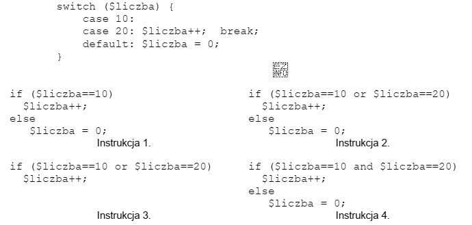 Wskaż instrukcję równoważną do instrukcji switch zapisanej ję