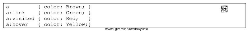 W arkuszu CSS zapisano przedstawione style. Jeżeli hiperłącze 