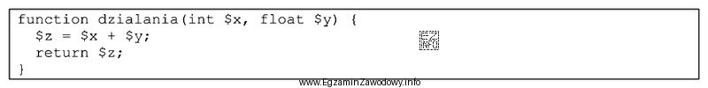 Przedstawiona funkcja zapisana w języku PHP