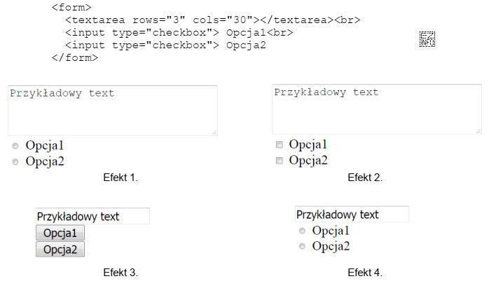 W języku HTML zapisano formularz. Który z efektó