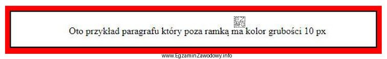 Obraz przedstawia formatowanie CSS paragrafu. Aby otrzymać czerwony kolor poza 