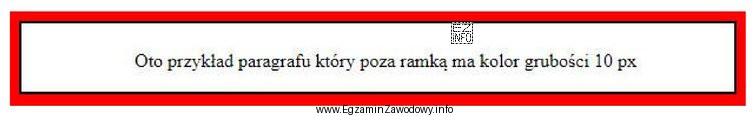 Obraz przedstawia formatowanie CSS paragrafu. Aby otrzymać czerwony kolor poza 