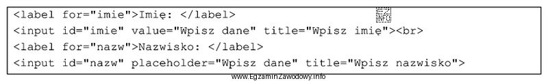W formularzu zdefiniowano kontrolki do wpisania imienia i nazwiska. Któ