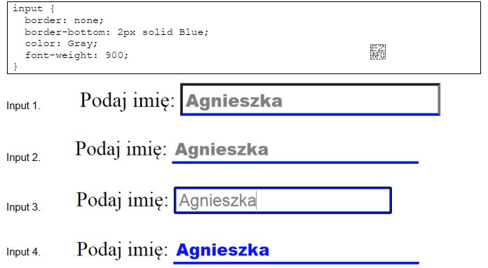Wskaż pole edycyjne sformatowane przedstawionym stylem CSS