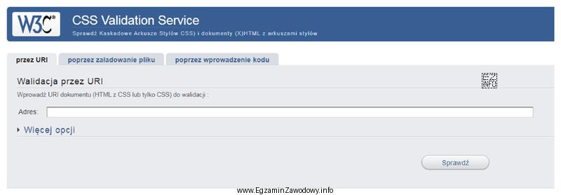 Przedstawiony serwis internetowy służy do walidacji