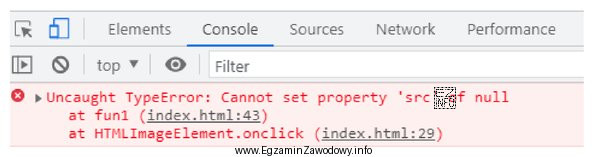 Podczas działania skryptu JavaScript został w konsoli wygenerowany błą