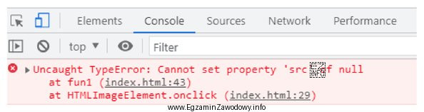 Podczas działania skryptu JavaScript został w konsoli wygenerowany bł