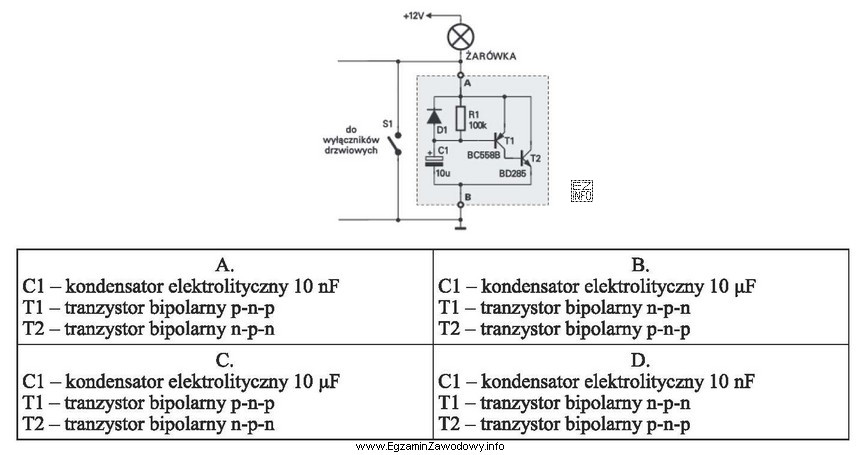 Na schemacie układu opóźniającego wyłączenie oś