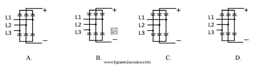 Na którym rysunku przedstawiono mostek prostowniczy zmontowany z dyskretnych 