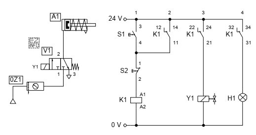 Na schemacie elektropneumatycznym symbolem S1 oznaczono łącznik