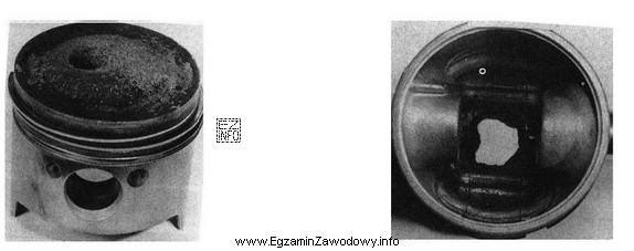 Przedstawione na rysunku przepalenie denka tłoka w silniku z 