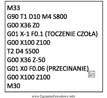 Na podstawie informacji zawartych w programie sterującym określ 