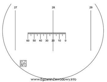 Wartość pomiaru kąta wskazana w okularze mikroskopu warsztatowego 