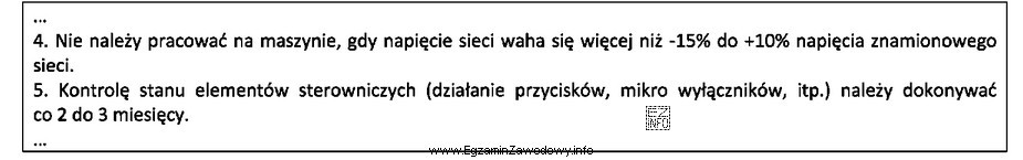 Na podstawie fragmentu dokumentacji techniczno-ruchowej tokarki zasilanej z sieci o 