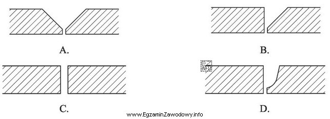 Przed wykonaniem spoiny czołowej 1/2V należy przygotować brzegi łą