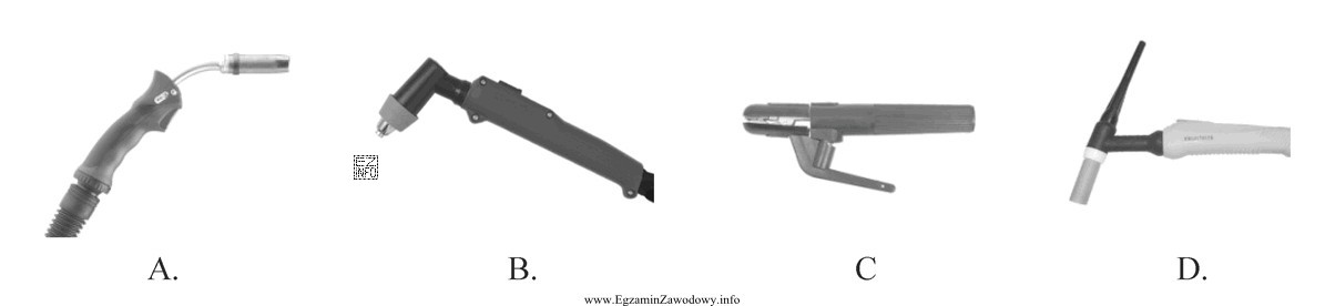 Uchwyt do spawania elektrodą otuloną przedstawiono na rysunku oznaczonym literą