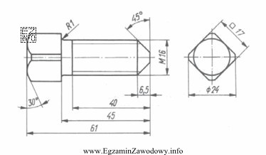 Rysunek przedstawia śrubę z łbem