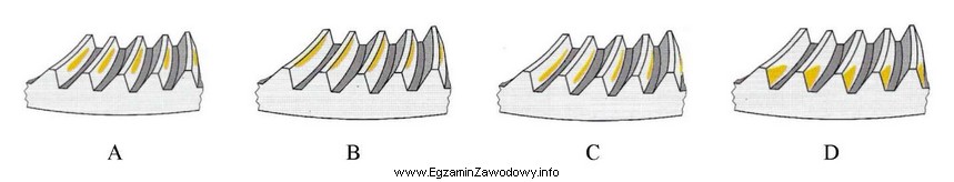 Na ilustracji pokazano wycinki koła zębatego przekładni 
