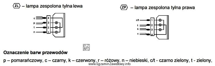 Którym kolorem oznaczony jest przewód masowy lamp tylnych 