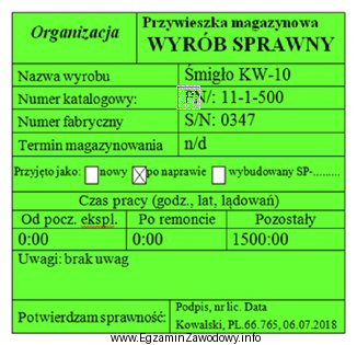 Przedstawiona na rysunku przywieszka podpięta do śmigła oznacza, ż