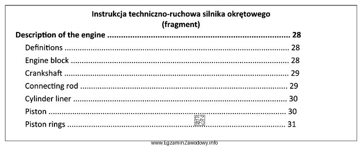 Na podstawie fragmentu instrukcji techniczno-ruchowej silnika spalinowego napisanej w ję