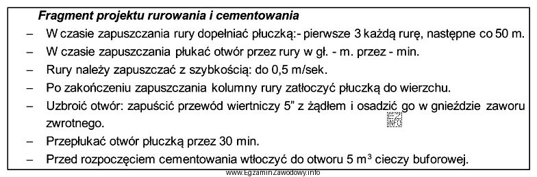 Z przedstawionego fragmentu projektu rurowania i cementowania kolumny rur okł