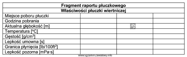 Przy którym parametrze płuczki wiertniczej we fragmencie raportu 